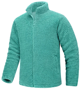 Chaqueta Unisex Azul Marino de Forro Polar con Cuello Alto y Cremallera Completa, Ropa de Invierno Informal de Corte Regular, Color Sólido, Forro Sherpa - Product Image 2