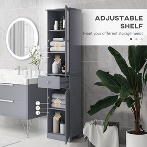 "Gray Minimalist Rattan/MDF <b>Tall</b> Bathroom/Narrow <b>Storage</b> Cabinet with Acrylic Door Drawer 3 Shelves" - Product Image 6