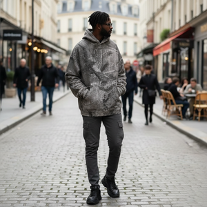 เสื้อฮู้ดดี้พิมพ์ลายดิจิตอลทรงหลวมไหล่ตก ผ้าฟลีซ 500 กรัม แบบวินเทจฟอกสีลายต้นไม้  ผ้าฝ้ายแท้ 100% รับทำโลโก้ OEM - Product Image 2