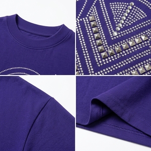 Premium Crystal Stone Geometric Front Logo T-<b>Shirt</b> Oversized Cotton Casual Streetwear Rhinestone Fashion Summer Tee - Product Image 6