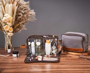 Trousse de Toilette en Cuir et Toile, Organisateur de Voyage Étanche, Grande Capacité, pour Cosmétiques, LCTB-0086 - Product Image 2