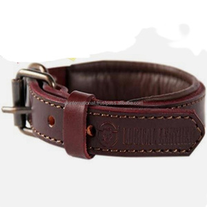 Collar de perro acolchado OEM de alta calidad Collar de perro de cuero genuino resistente de grano completo con herrajes y accesorios de latón antiguo - Product Image 5