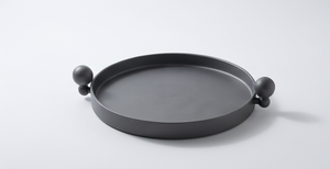 Factory Direct Cast Aluminum Round Matte <b>Black</b> Metal Serving Tray Sphere Handle Design Food Display <b>Plate</b> Hotel Restaurant - Product Image 4