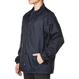 2026 Men's Blue Polyester Hooded Waterproof Zipper Closure Sporty Regular Fit Winter Wear <b>Coaches</b> Jacket Is Available For Sale - Product Image 5