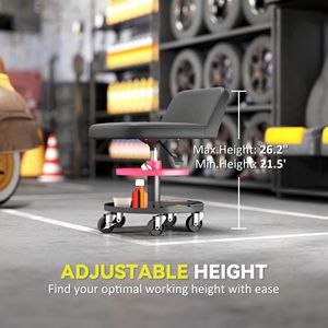 Sgabello da Garage con Ruote Girevoli a 360 Gradi, Capacità 300 LBS, Vassoio Porta Attrezzi, Altezza Regolabile, Arredamento e Decorazione per la Casa - Product Image 5