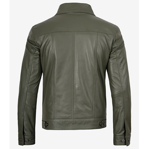 2026 OEM Latest Design Olive Green Cowhide Leather Jacket For Men's Front Pockets 100%High Quality Low MOQ Winter Fashion Jacket - Product Image 2