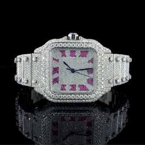 Luxury VVS Moissanite Iced <b>Watch</b> Full Diamond Silver <b>Case</b> Pink Roman Numerals Square Dial Mechanical Limited Edition Hip Hop - Product Image 1