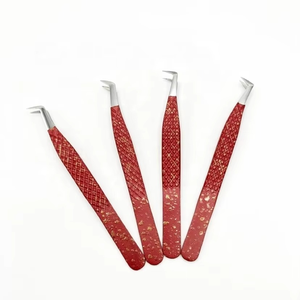 Pinza para Extensión de Pestañas de Acero Inoxidable con Logotipo Personalizado, 10 mm, Recubrimiento en Polvo, Agarre de Diamante Rojo, Suave - Product Image 3