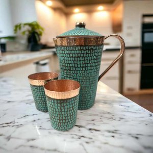 Carafe en cuivre martelé, pichet en cuivre pur pour l'eau potable, carafe décorative artisanale en cuivre avec couvercle, traditionnelle - Product Image 6