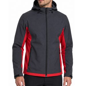 OEM Dark Grey and <b>Red</b> Contrast Panel Men's Softshell <b>Jacket</b> Hooded Side Panels Sports <b>jacket</b> - Product Image 1