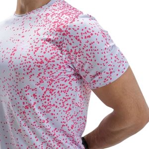 <b>White</b> Pink Speckle Men Athletic T Shirt Short Sleeve Crew Neck Slim Fit Breathable Gym Workout Running Training Sportswear <b>Top</b> - Product Image 3
