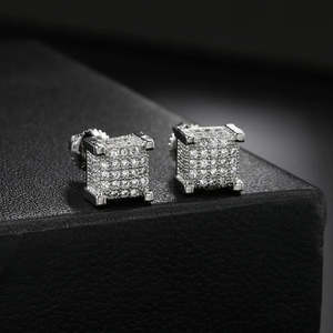 14K White Gold Lab Grown Diamonds Hip Hop Stud <b>Earrings</b> Iced 3D Square Cube Yellow Rose Gold Wedding IGCI Certified Screw Back - Product Image 6