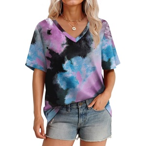 T-shirt imprimé à col en V pour femme, doux, confortable, décontracté, à manches courtes, en coton doux, écologique, respirant, exporté du Bangladesh - Product Image 5