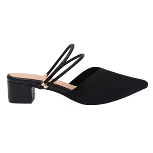 Ann'S Women Pointed Toe Slingback <b>Pumps</b> 4cm Low Heel Knit Dress <b>Black</b> Shoes - Product Image 2