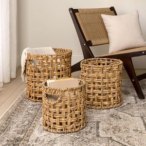 Natural Water Hyacinth <b>Basket</b> Vietnam Handwoven <b>Wicker</b> Storage Organizer with Handles Wholesale Supplier Factory Direct - Product Image 1