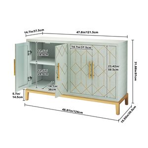 Modern 4-<b>Door</b> Credenza Accent Cabinet with Elegant Gold <b>Trim</b> Spacious Buffet Storage for Living Dining and Kitchen Areas - Product Image 4