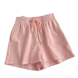 Shorts Casuales de Punto Rosa, Corte Holgado con Cintura Ajustable con Cordón, Ropa de Verano Unisex, Diseño de Color Sólido con Bolsillos - Product Image 1