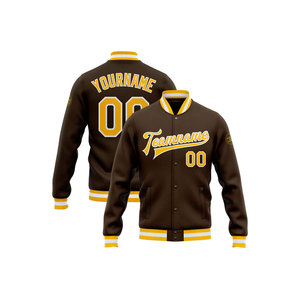 Chaqueta Varsity Marrón Personalizada para Hombre, Impresión por Transferencia de Calor, Nombre del Equipo, Número, Diseño Frontal y Trasero, Ropa Casual de Otoño - Product Image 1