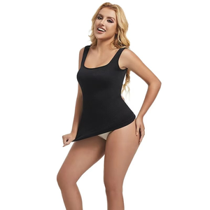 Camiseta sin mangas de punto negra para mujer, cuello redondo, informal, color liso, transpirable, ajuste regular, elastano, poliéster - Product Image 1