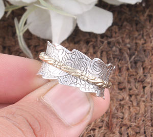 Bague tournante anti-stress en argent sterling 925, motif fleur de mariage, pour femme, bijoux en gros - Product Image 1