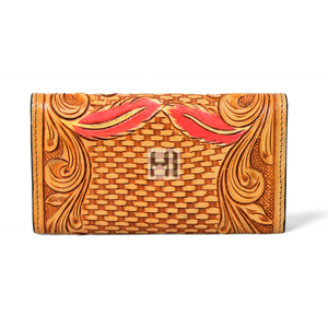 Vintage Western Women's Trifold Wallet Cowhide Leather <b>RFID</b> Wallet Zipper Closure Boho Fashion Clutch <b>Purse</b> OEM - Product Image 3