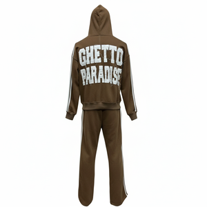 Ensemble survêtement marron à capuche avec fermeture éclair, sweat-shirt et pantalon, imprimé lettres, tenue décontractée unisexe adulte, style automne - Product Image 2
