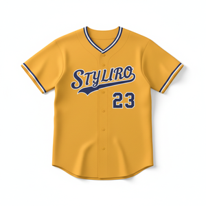 Styliro Baseball Jersey Men's Short Sleeve Yellow Polyester Breathable Button Front Team Name Print 23 - Product Image 1