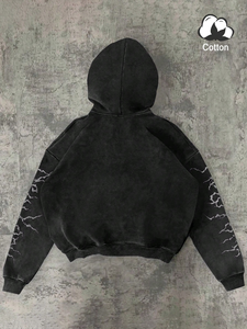 Sweat à capuche oversize épais 480 GSM noir délavé à l'acide avec impression graphique personnalisée en molleton de coton style streetwear vente en gros - Product Image 3