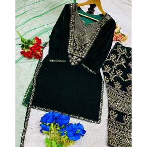 Ensemble haut, pantalon et dupatta brodés de créateur - Articles de fête élégants - Product Image 6