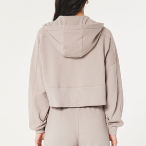 Casual Winter Wear <b>Women</b> Heavyweight <b>Fleece</b> Regular Solid Grey Breathable Eco-Friendly 100% Cotton Hoodie OEM Custom Logo Front - Product Image 2