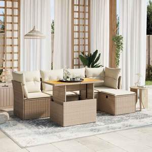 Conjunto de Sofás Modulares Grandes de Ratán Sintético PE Beige para Jardín, Muebles de Jardín Modulares Cómodos - Product Image 1