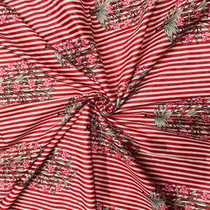 Tela de Algodón Estampada de Primera Calidad con Diseño Floral y Rayas, Textil Indio al por Mayor, Diseño Floral a Rayas Ecológico - Product Image 3