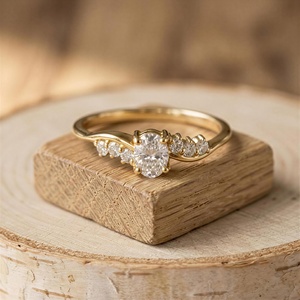 Bague de fiançailles en or massif 10K 14K 18K avec diamants de laboratoire certifiés IGI, taille ovale et ronde, couleur E VVS - Product Image 2