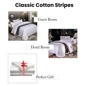 Juego de Sábanas y Fundas de Almohada de Satén a Rayas 100% Algodón 400 Hilos para Cama Individual, Calidad Premium para Hoteles (Blanco, 60x90 pulgadas) - Product Image 5