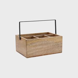 Organizador de Cubiertos Minimalista de Madera de Mango con Asa de Metal Negro, Organizador de Mesa de 4 Compartimentos para Pedidos al por Mayor - Product Image 1