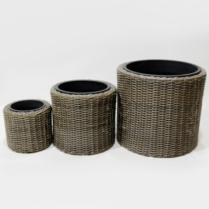 Modern Woven Round Planters Set with Black <b>Liner</b> Stacking Design for Indoor Outdoor Use - Product Image 4