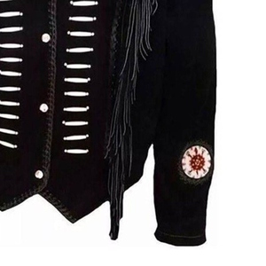 Men PU Leather Suede <b>Jacket</b> With Fringe Embroidery Turn-down Collar Vintage Style Autumn Wear - Product Image 4