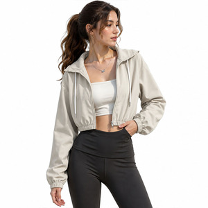 Custom Grey Women Cropped Yoga Windbreaker <b>Jacket</b> <b>Lightweight</b> Activewear Zip Up Fitness Outerwear OEM <b>jacket</b> for men Supply USA - Product Image 5