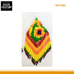 ต่างหูพู่ประดับลูกปัดทำมือคุณภาพเยี่ยม งานปักมือ ขนาด 12 ซม. ดีไซน์พิเศษสำหรับผู้หญิง - Product Image 5