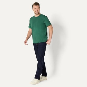 T-shirt à manches courtes col rond vert olive pour homme Kaihe, coupe classique, jersey décontracté en coton, couleur unie, respirant, anti-plis, séchage rapide - Product Image 3