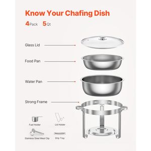 Set di 4 Chafing Dish in Acciaio Inox da 5 Qt con 4 Pentole Grandi e Coperchio in Vetro per Catering con Controllo Manuale della Temperatura - Product Image 6