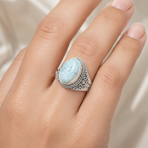 Anillo de Plata de Ley 925 con Larimar para Mujer, Anillo Vintage con Gema Ovalada, Chapado en Oro Rosa, Chapado en Oro Amarillo, Joyería Hecha a Mano, Regalo - Product Image 2