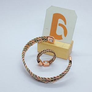 Vintage Fashion Trendy Twisted Copper Magnetic <b>Bangle</b> <b>Bracelet</b> Set Antique Plated Braided Cuff Jewelry for Gift - Product Image 2