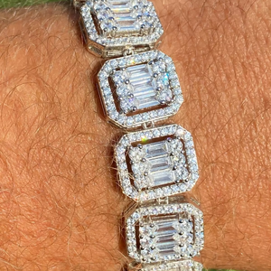 Luxury Emerald Cut Moissanite Bracelet Iced Out Square Link White Gold Finish Statement Hip Hop Jewelry <b>for</b> <b>Men</b> Women - Product Image 1