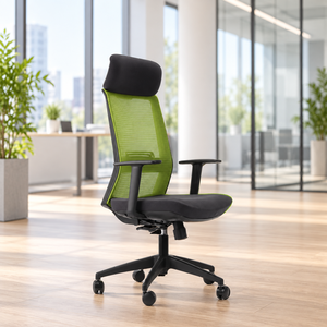 Chaise de bureau ergonomique pivotante KINSHA à dossier haut en tissu maillé moderne avec accoudoirs réglables et base en acier pour usage commercial - Product Image 1