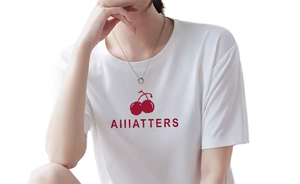 Women's Custom Shirts White Short Sleeve T-Shirt Cherry Logo Print Collarless Casual Winter Silk/Cotton 200g Breathable Regular - Product Image 3