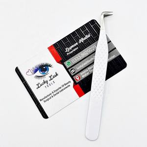 90 Degree Slim Boot <b>Volume</b> Customizable Private White Shine <b>Powder</b> Coated Solid Stainless Steel Eyelash Tweezers Diamond Grip - Product Image 4