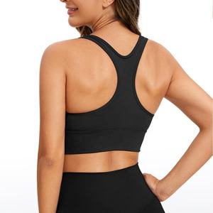 Gray Women's Ruched Sports Bra High <b>Neck</b> Yoga Fitness Top Medium Support Solid Color - Product Image 4