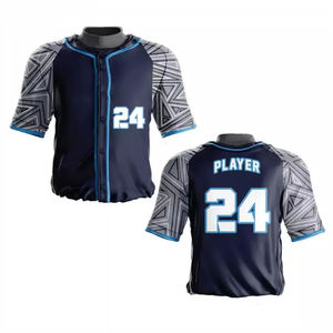 Camiseta de Béisbol Sublimada Personalizada para Hombre, Azul Marino y Gris, Manga Corta, Absorbe la Humedad, Uniforme de Equipo con Cierre de Botones y Diseño Geométrico - Product Image 3