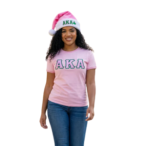 Gorro de Santa Claus de Lujo Verde, Rosa y Blanco con Letras Griegas Bordadas, Gorro de Fiesta Navideño de Felpa Suave para Mujer - Product Image 4